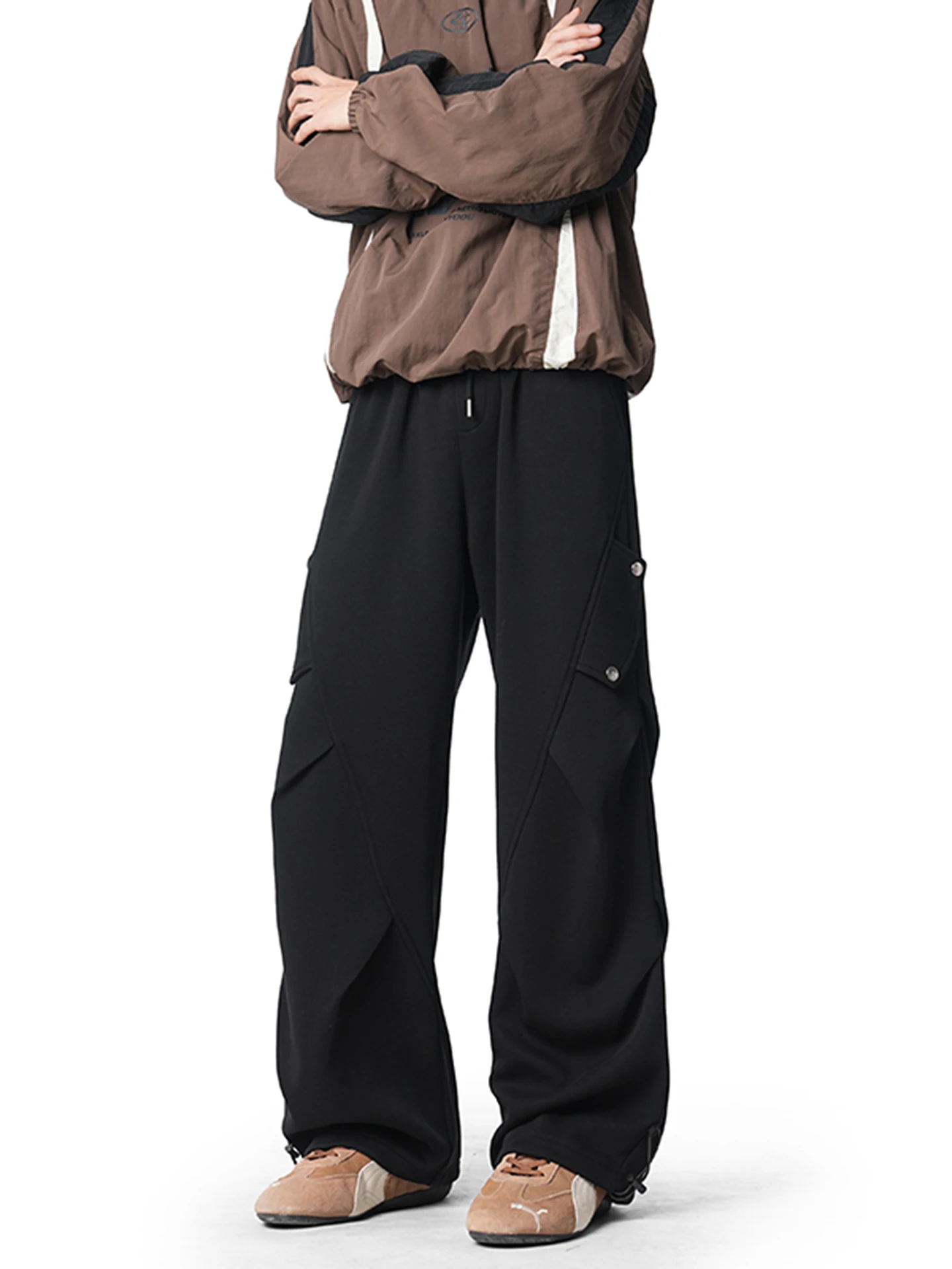 

Casual Pleated Straight Leg Men's Sweatpants Loose Fit High Street Sle Spring Autumn Cotton Blend Comfortable Faionable