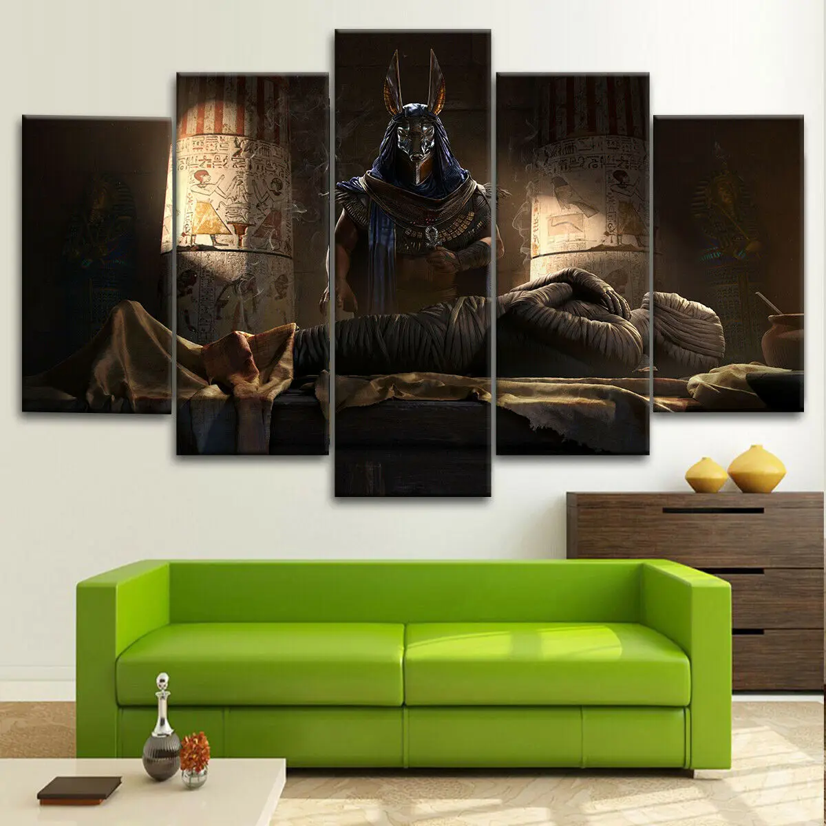 Anubis Egypt God Afterlife Mummification 5 Piece Canvas Wall Print Home Decor 5 Pieces Pictures Poster HD Print 5 Panel