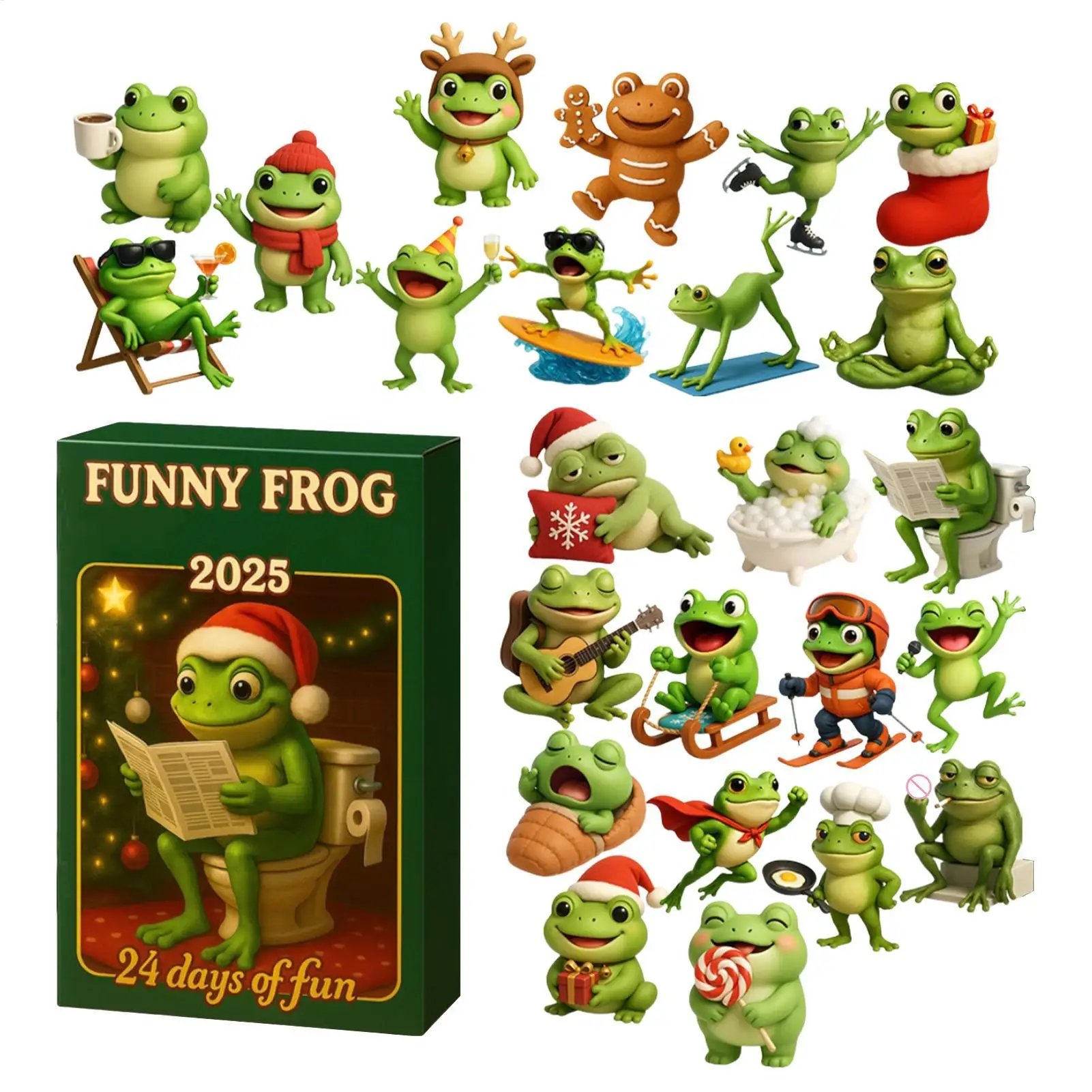 Count-Down-Kalender, süßer, lustiger 2D-Frosch aus flachem Acryl, 24 Tage Froschbaumschmuck für Partygeschenke, Liebhaber, Familienbegeisterte