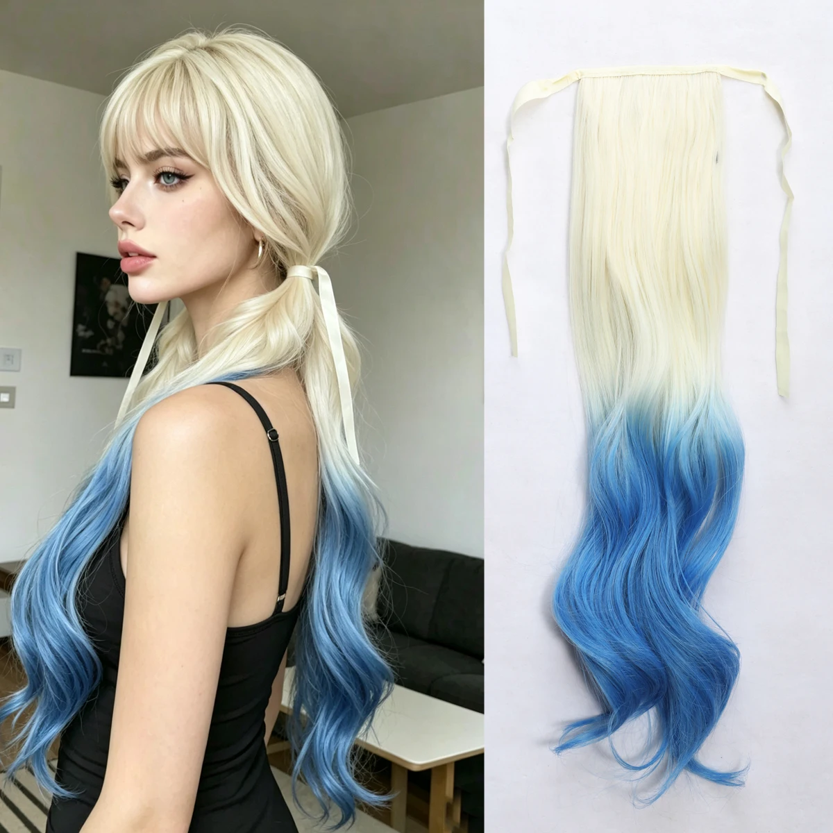 Synthetic Ponytail 22INCH Long wavy  Wrap Around Ponytail Hair Extension Heat-Reistant Fiber Pony Tail Fake Hairpieces For Women