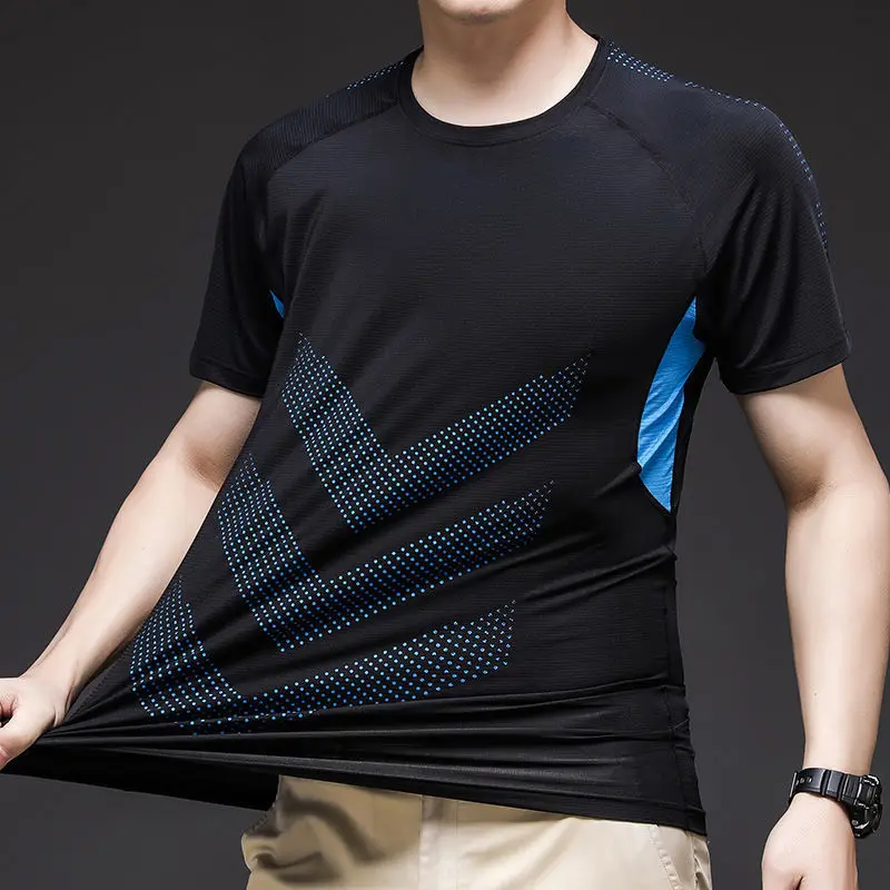 Men Outdoor Sport Short Sleeve T-Shirt Streetwear Male Clothes Gym Jersey Summer Quick-drying Pullover Basic Fashion Fitness Top