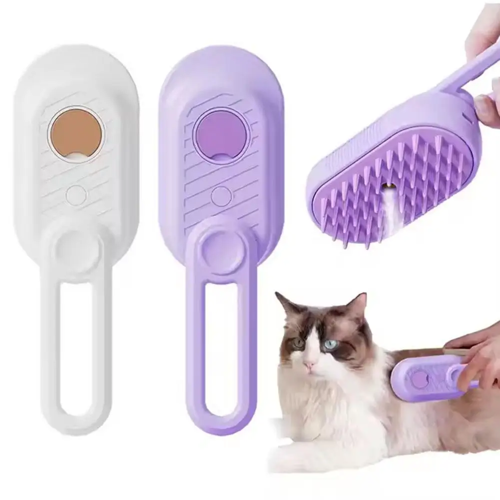 Escovas elétricas do cabelo do gato do pulverizador, escova de vapor fumegante para o cão, massagem Pet Grooming Comb, pentes da remoção do cabelo, 3 em 1