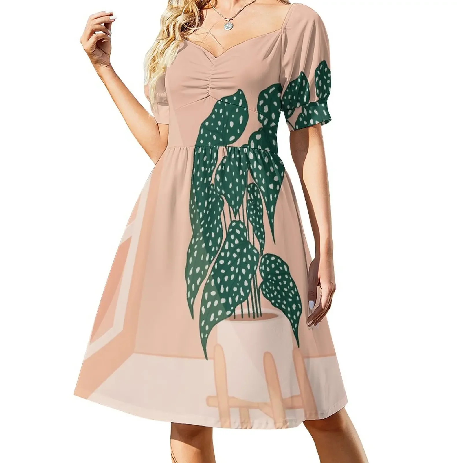 

Begonia Maculata dotted plant in a pot Short-Sleeved Dress summer dress korean women womens dress summer women 2025