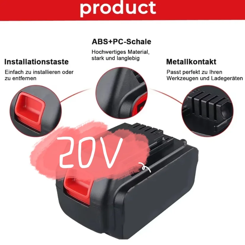 

Аккумулятор для электроинструментов Black&Decker LB20 LBX20 LBXR20, перезаряжаемый, 20В, 10000 мАч, литий-ионный, сменный