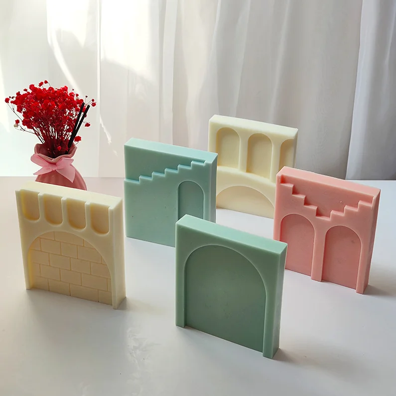 

SZ546 Geometric Nordic Architecture Design Flat Arch Stairs Candle Silicone Mold Door Shaped Building Aromatherapy Soap Mould