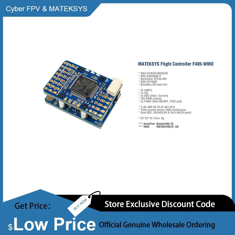 

Контроллер полета Matek MATEKSYS F405-WMO Встроенный 2 ~ 6S для радиоуправляемого дрона