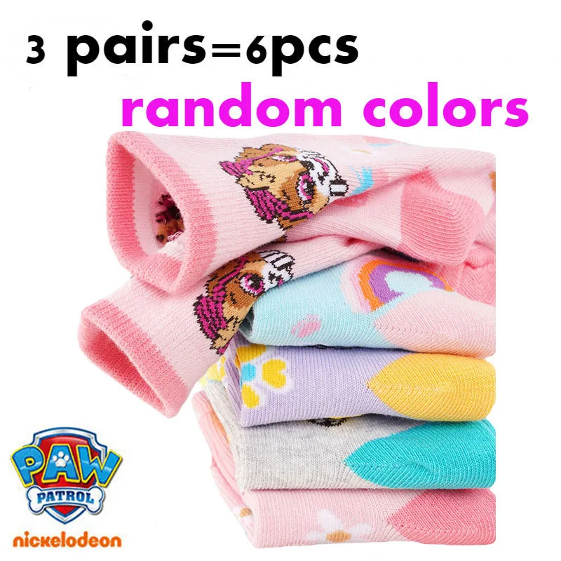 6pieces=3pairs Random Genuine Paw Patrol Baby Cotton Sock Kids Sping Autumn Socks Chase Skye Children Birthday Gift for Age 3-8Y