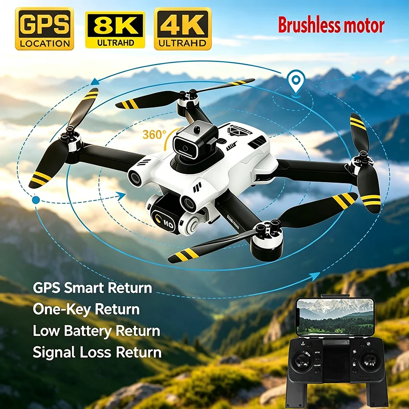 S136 Brushless GPS Drone Toy with Obstacle Avoidance, Adjustable Dual HD Electric Gimbal Camera, Foldable RC Quadcopter