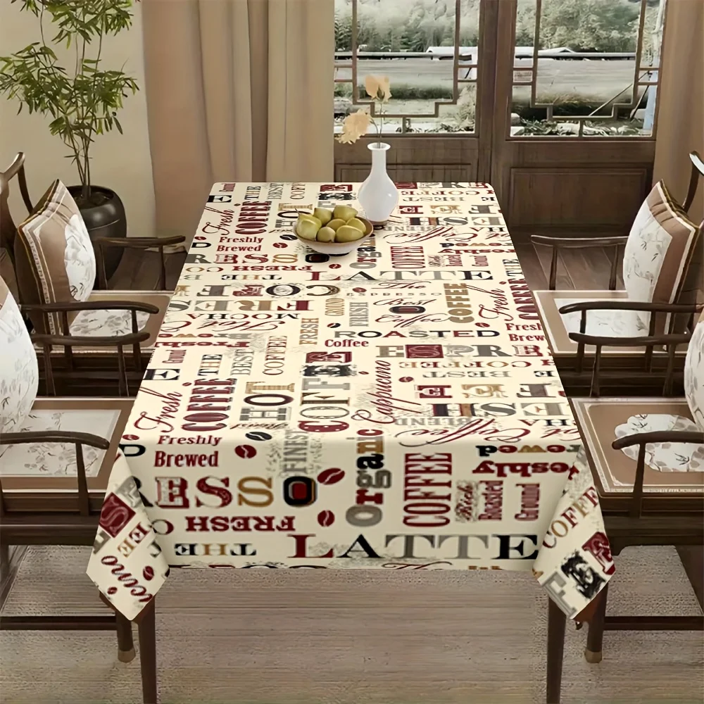 Coffee element text-filled pattern tablecloth - suitable for picnics, camping, weddings, and partieszyc