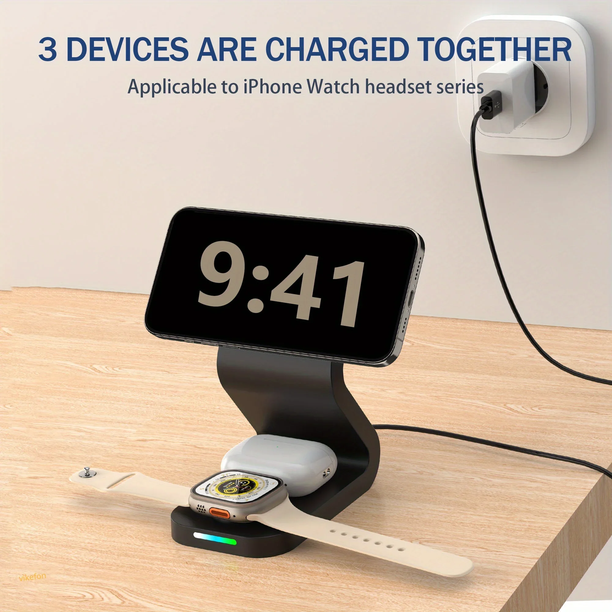 3 in 1 Magnetic Wireless Charging Station Fast Charging Stand Phone Holder For iPhone 15 14 13 12 11 Pro AirPods iWatch Ultra