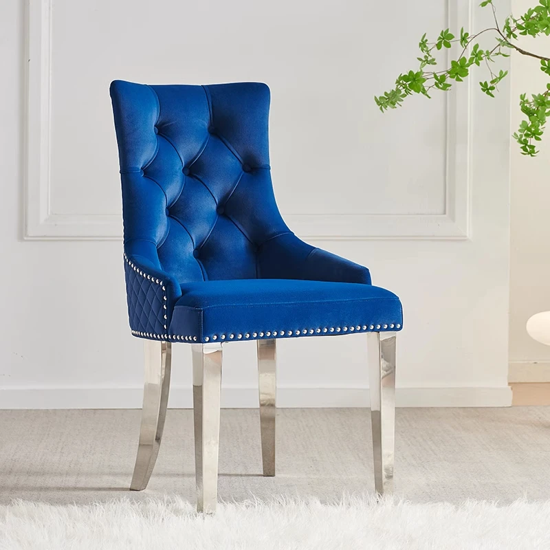 f*-Light Luxury Contemporary Nordic Fabric Chesterfield Dining Chair  Height Convertible Features Metal Legs for Home