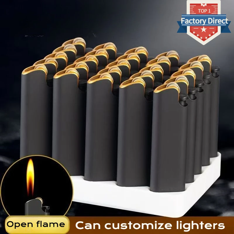 

50pcs Frosted Lighters Wholesale Grinding Wheel Open Flame Lighters Custom Logo Party Gifts Men Gadgets Wedding Supplies