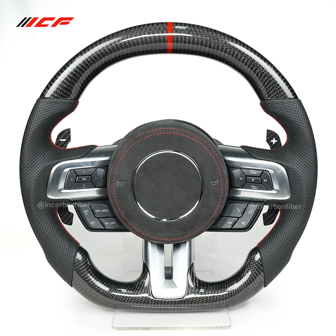 For Ford Mustang 2018 2019 2020 2021 2022 GT350 GT500 100% Real Carbon Fiber Steering Wheel Multiple Customized Solutions