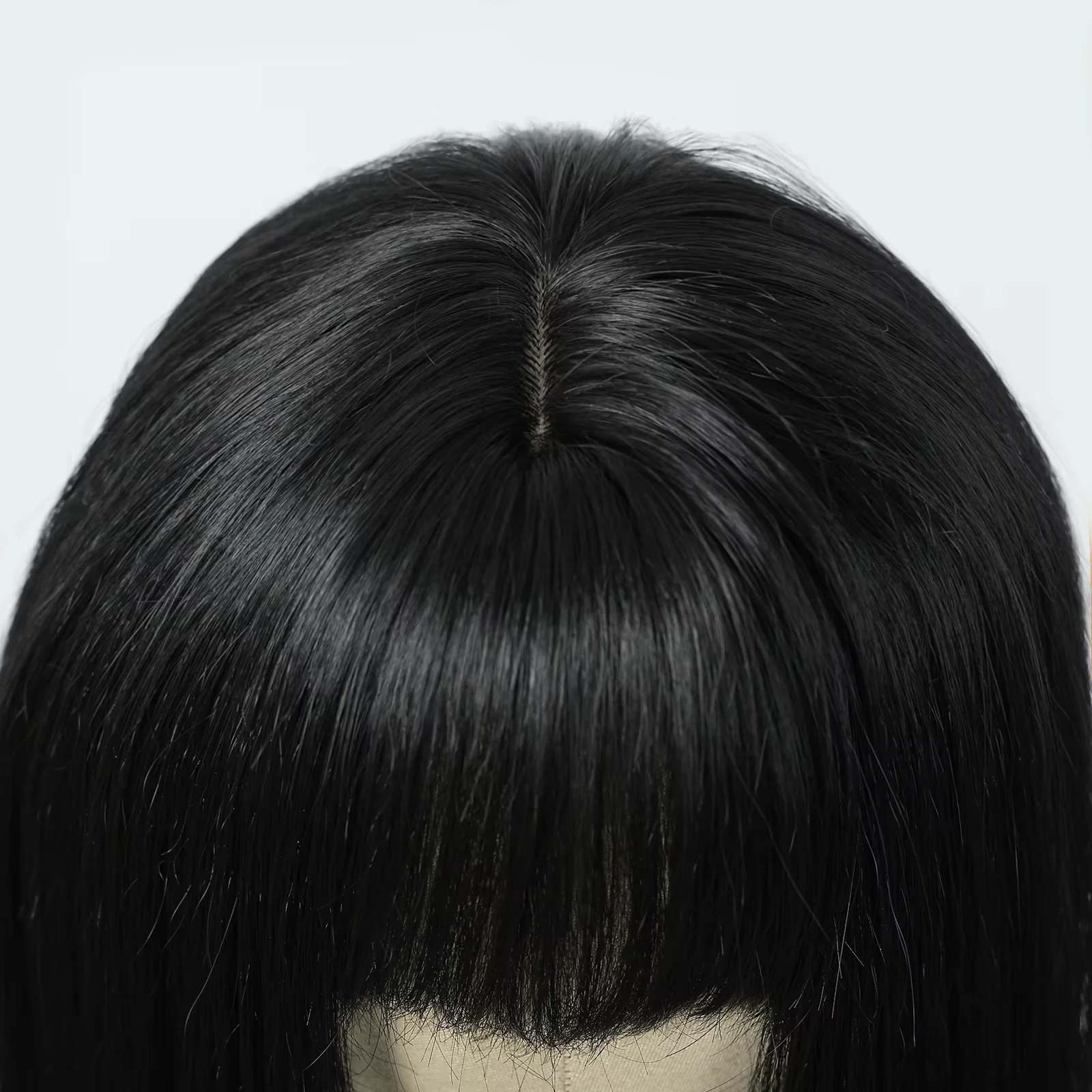 شعر مستعار أسود للنساء، شعر مستعار أسود طويل مستقيم مع غرة، شعر صناعي طبيعي للاستخدام اليومي للحفلات، شعر مستعار من الألياف المقاومة للحرارة #3