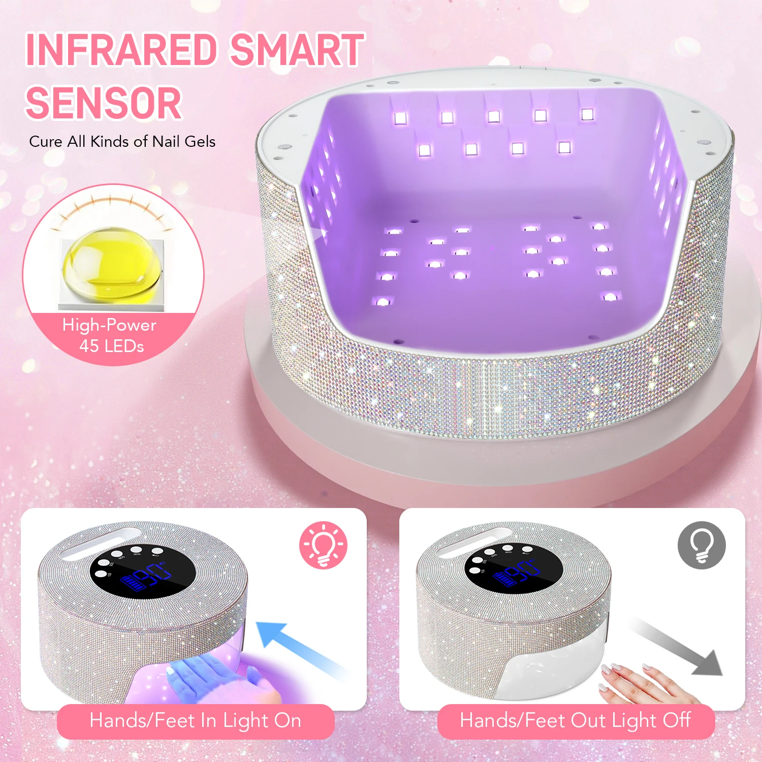 DianaBeauty UV LED-nagellamp Oplaadbare draadloze nageldroger met 4 timingsmodi HD-display UV-lamp voor nagels manicure gereedschap