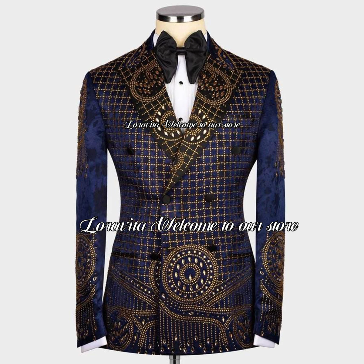 Luxury Beaded Crystals Men Suits 2 Pieces Sets Male Prom Party Blazers Shawl Lapel Groom Wedding Tuxedos Slim Fit Costume Homme