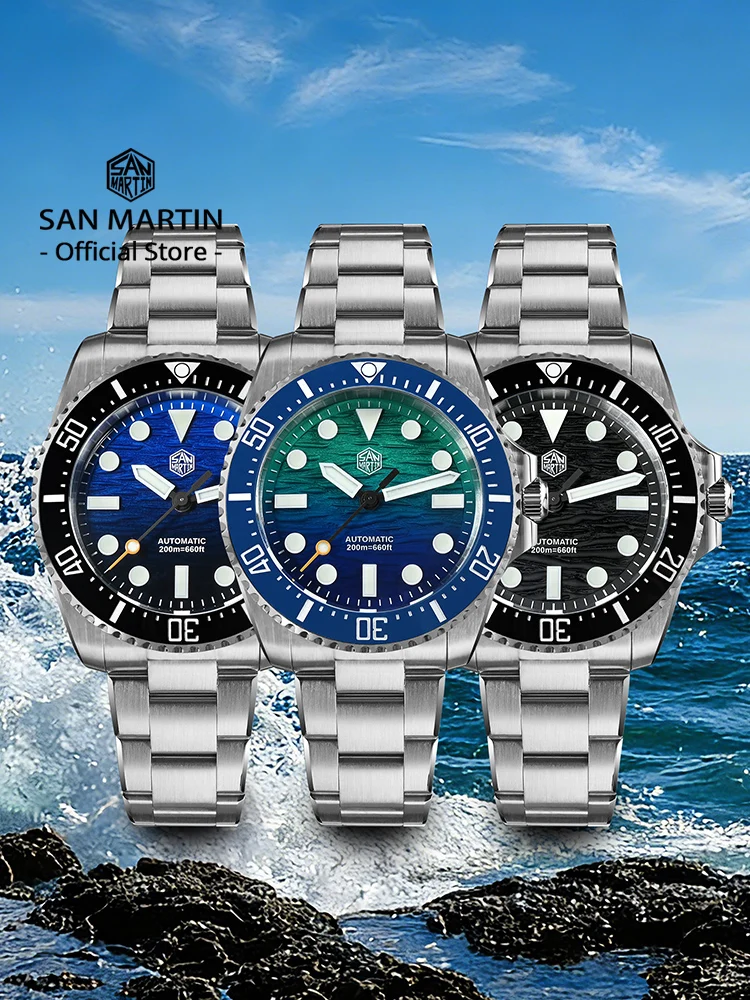 San Martin SN0126 Men Diver Watch 38mm Wave Texture Dial Miyota