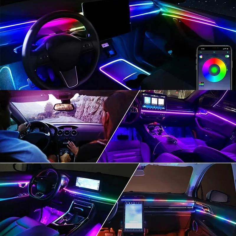 

Advanced LED Auto Ambient Lighting: 64+ Vibrant Hues, Dynamic Rainbow Display, Mobile App Control, Multiple Effects, Hidden Acry