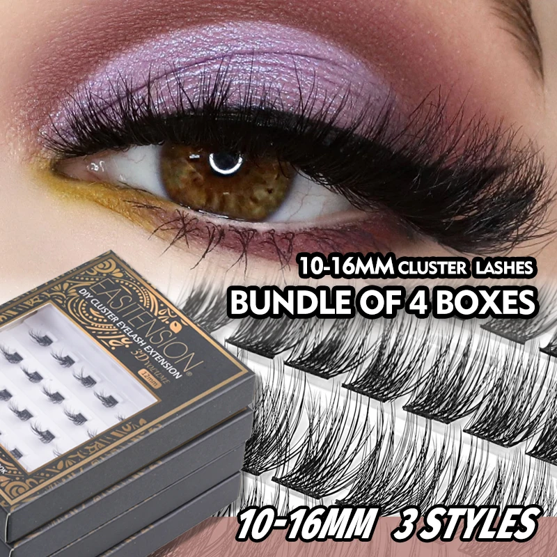 EASITENSION DIY Cluster Lashes 80 PCS Wispy Thick Individual Eyelash Extension Russian Lash Clusters Wide Volume Mink Bundle