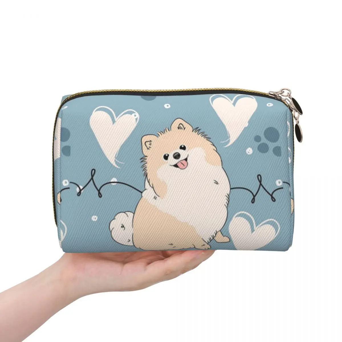 LOVE Cream Pomeranian Women Cosmetic Bags Travel Makeup Organizer Pouch Toiletry Storage Dopp Kit Case