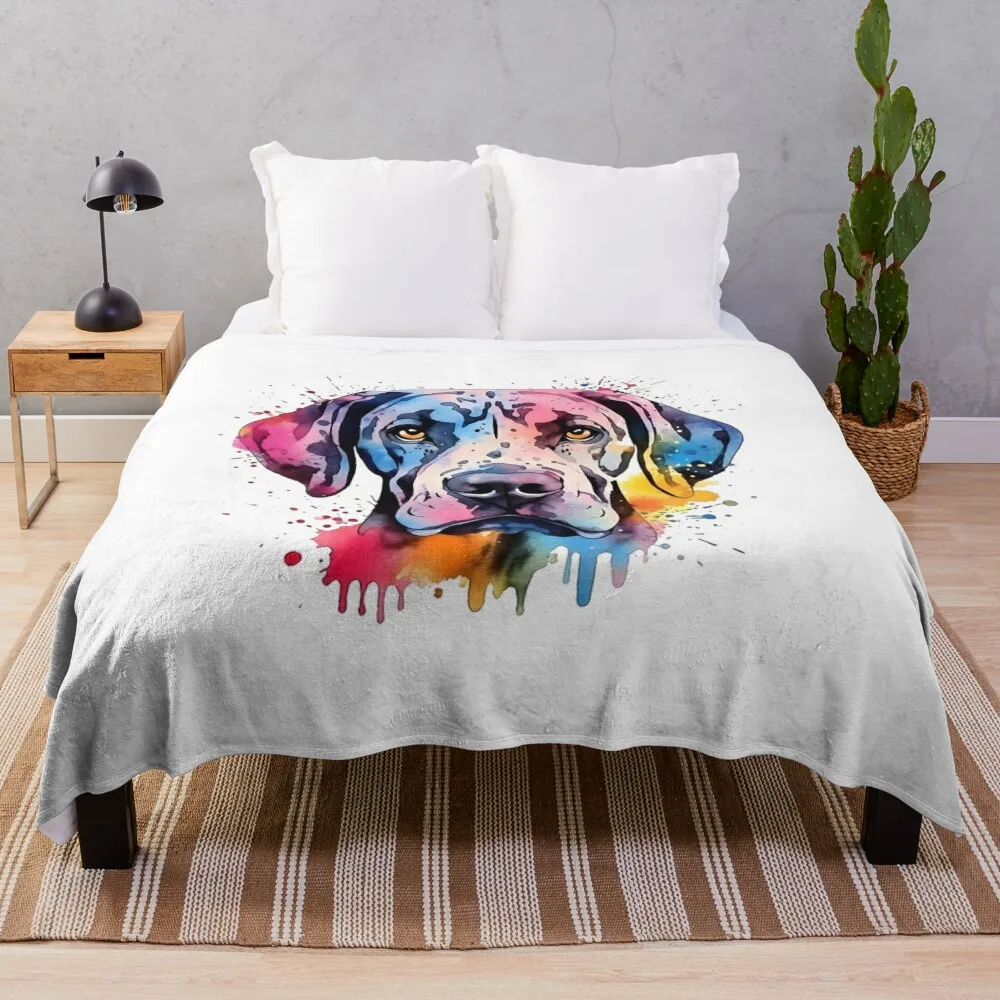 

Great Dane Colorful Watercolor Design #3 Throw Blanket Custom Flannel Decorative Sofa Stuffeds Blankets