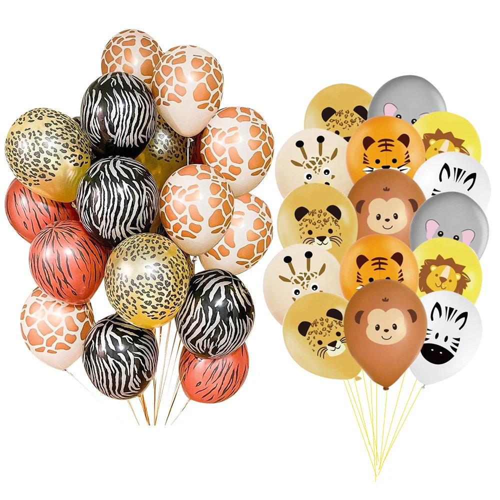 

10pcs Carton Animal Monkey/Tiger/Giraffe Pattern Balloons for Jungle Wild Safari Birthday Party Decoration Forest Party Supplies