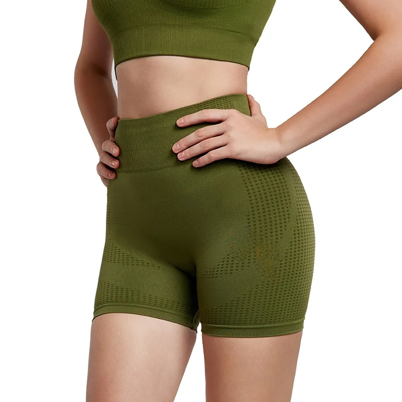 Yogashorts met hoge taille voor dames Europese Amerikaanse stijl Perzik Butt Lift Strakke naadloze geweven sportlegging uit één stuk