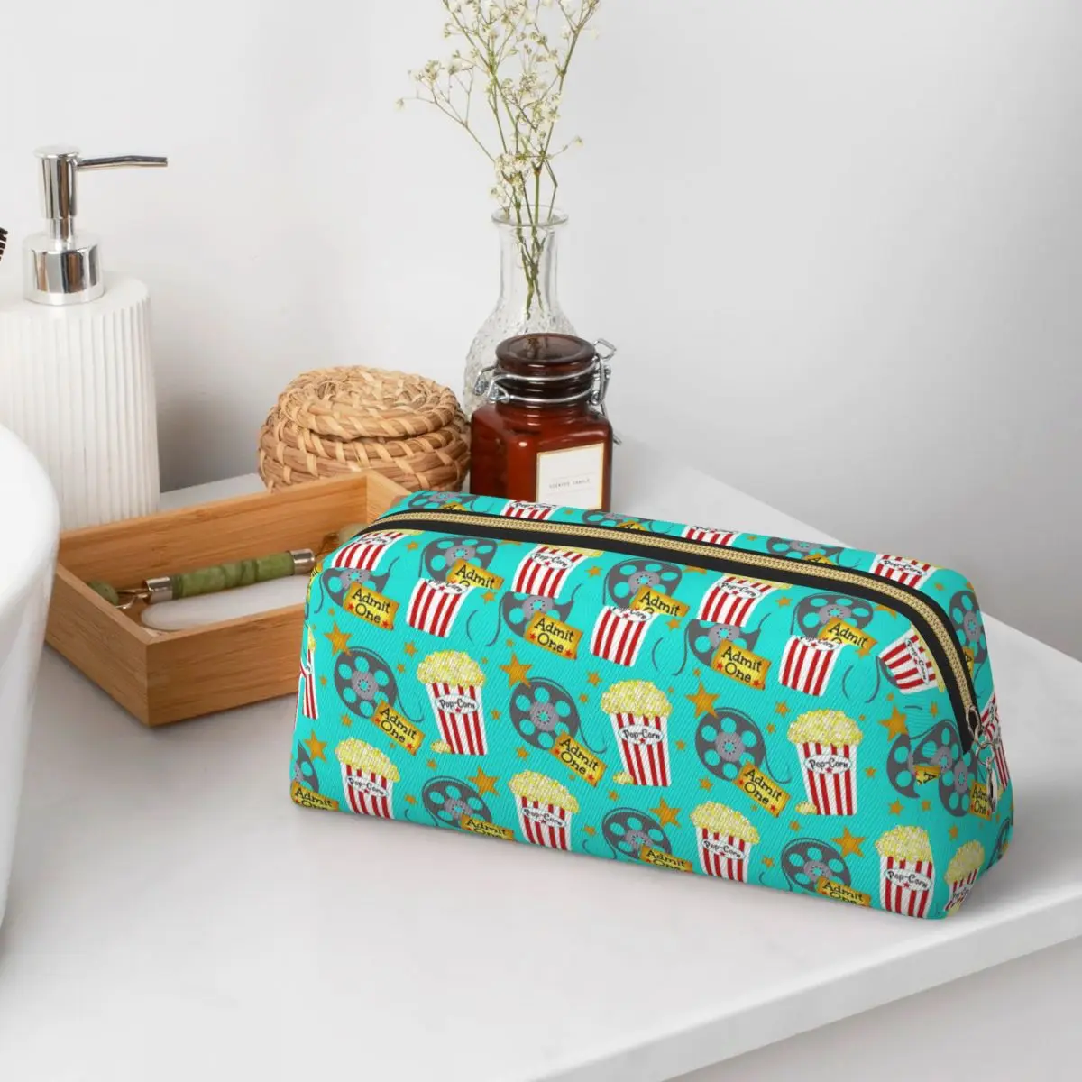 Movie Night Popcorn Cinema Reel Ticket Pencil Cases for Student Gift Pen Box Pencil Bag Pencil Pouch Storage Stationery Supplies