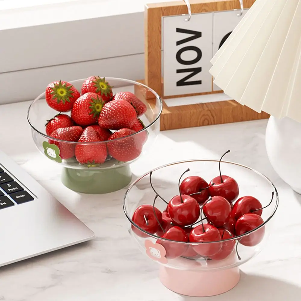 With Drainage Hole High-legged Fruit Plate Large Capacity Transparent Fruit Dessert Tray Removable Base Kitchen Fruit Bowls