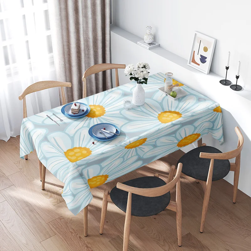 

Beautiful Blue Floral Tablecloth DecorRustic Dining Room Placemat Cover for Home Decoration Yellow Sunflowers Print Pattern, Sof