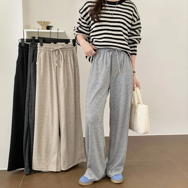 ارتفاع الخصر واسعة الساق سراويل تقليدية المرأة 2025 الكورية Sle الخريف الشتاء فضفاض مستقيم ثنى كسول الطابق طول Spor #4