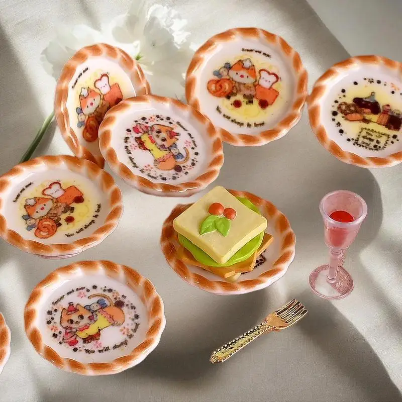 10PCS Cute Dollhouse Miniatures Puppy Dog Print Bread Pan Mo