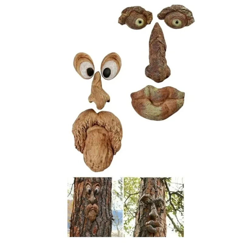 Outdoor Tree Face Statue, Old Man Bark Grimace Decoration, Funny Yard Art, Tree Outdoor Garden Props