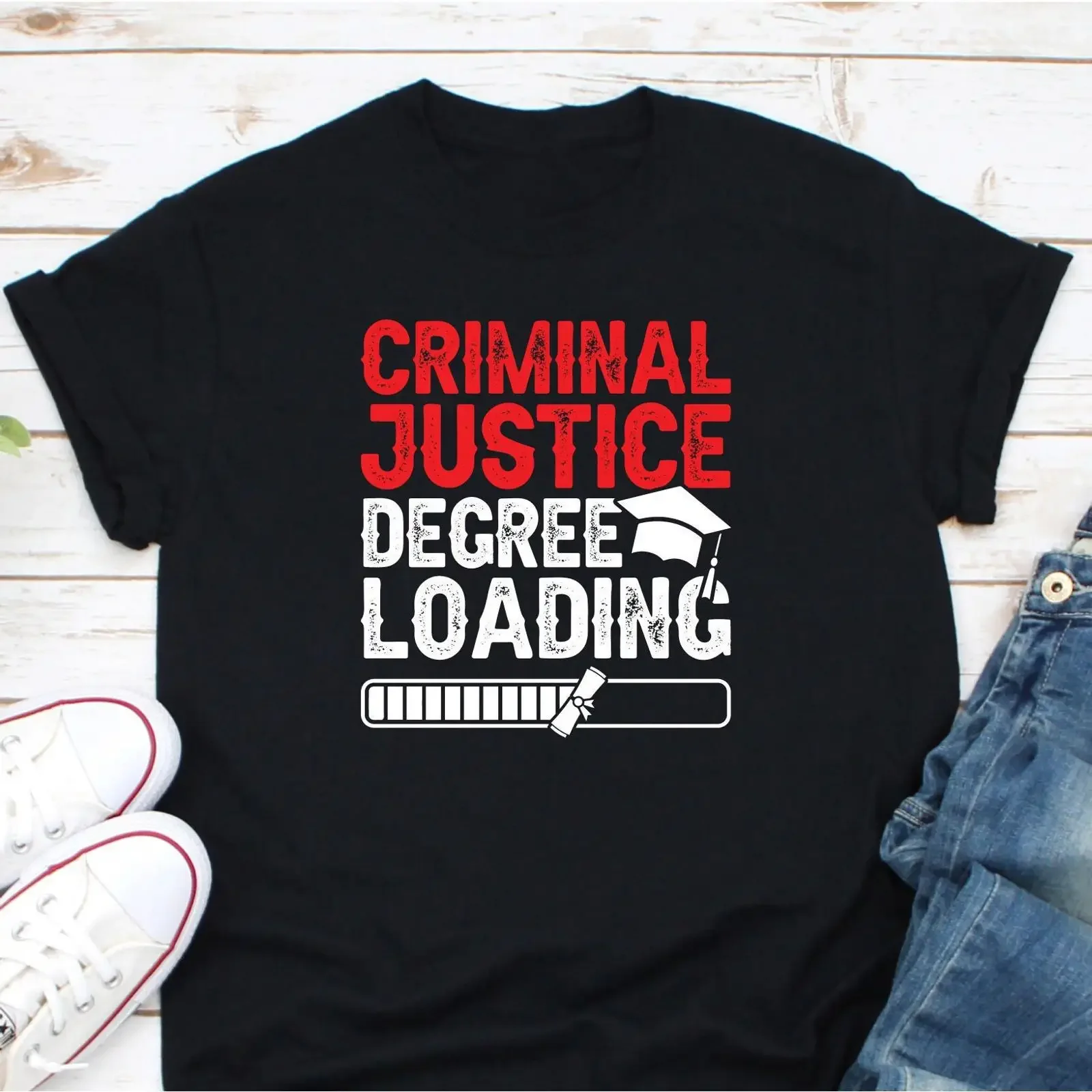 Criminal Justice Degree Loading T Shirt Funny Law School Student Graduation Major Lawyer Attorney Casual  vintage Washed