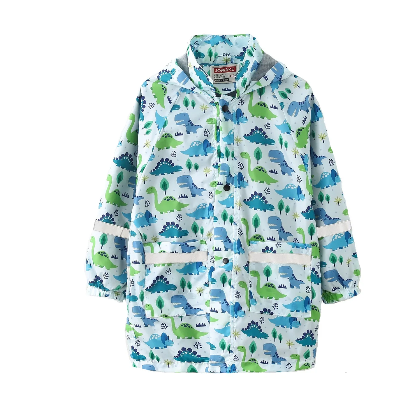 New Rainy Season Children\'s Raincoat Coat with Cute Print and Hat, Medium length with Pocket, Outdoor Water Play Jacket
