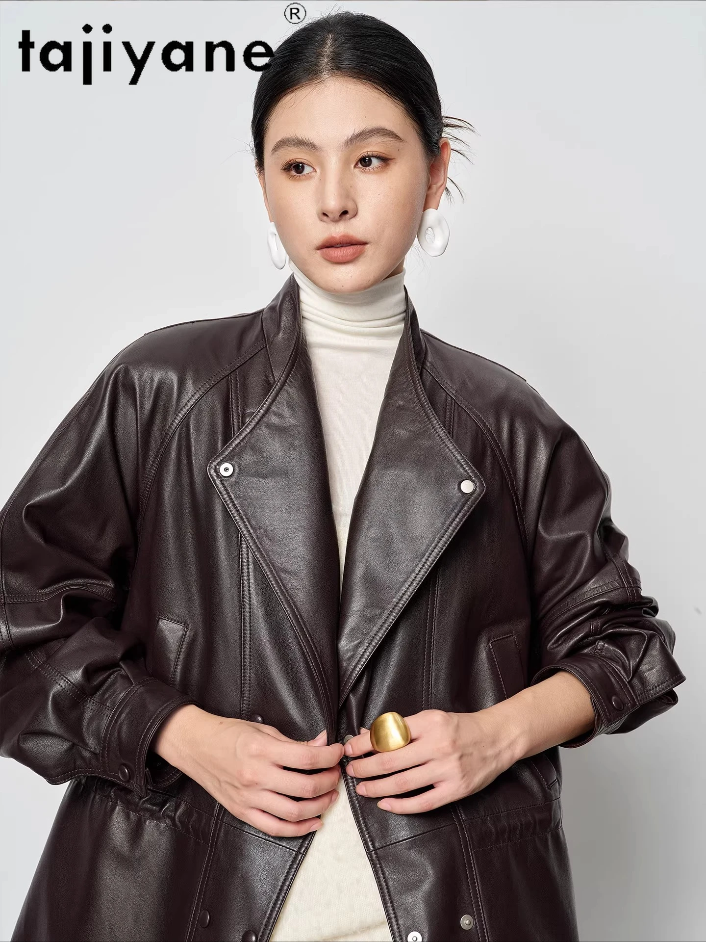 TAJIYANE 本革シープスキンレザージャケット レディース スタイリッシュ ミドル丈コート 本革ジャケット 2025年秋服 ドゥブレンカ