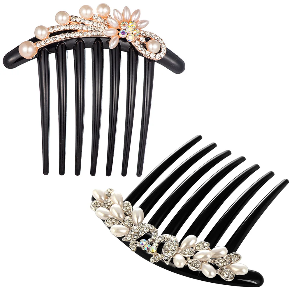 

2pcs Pearl Hair Comb Rhinestone Wedding Accessories for Women Bridal Party Elegant Pearl Combs Durable Sturdy Long Use