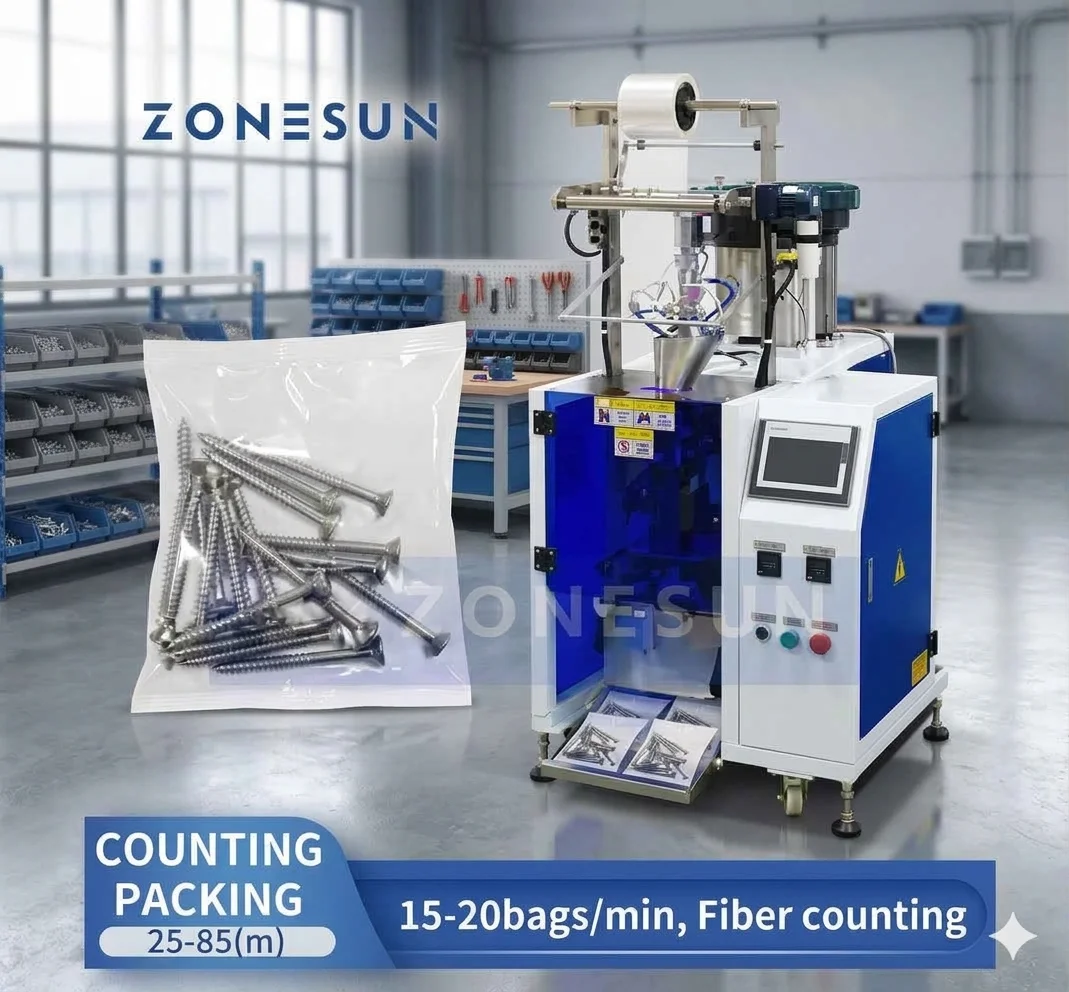 ZONESUN ZS-FSCS02 Automatic Screw Hardware Packing Machine Fiber Optic Counter Small Parts Particle Bagging Machine