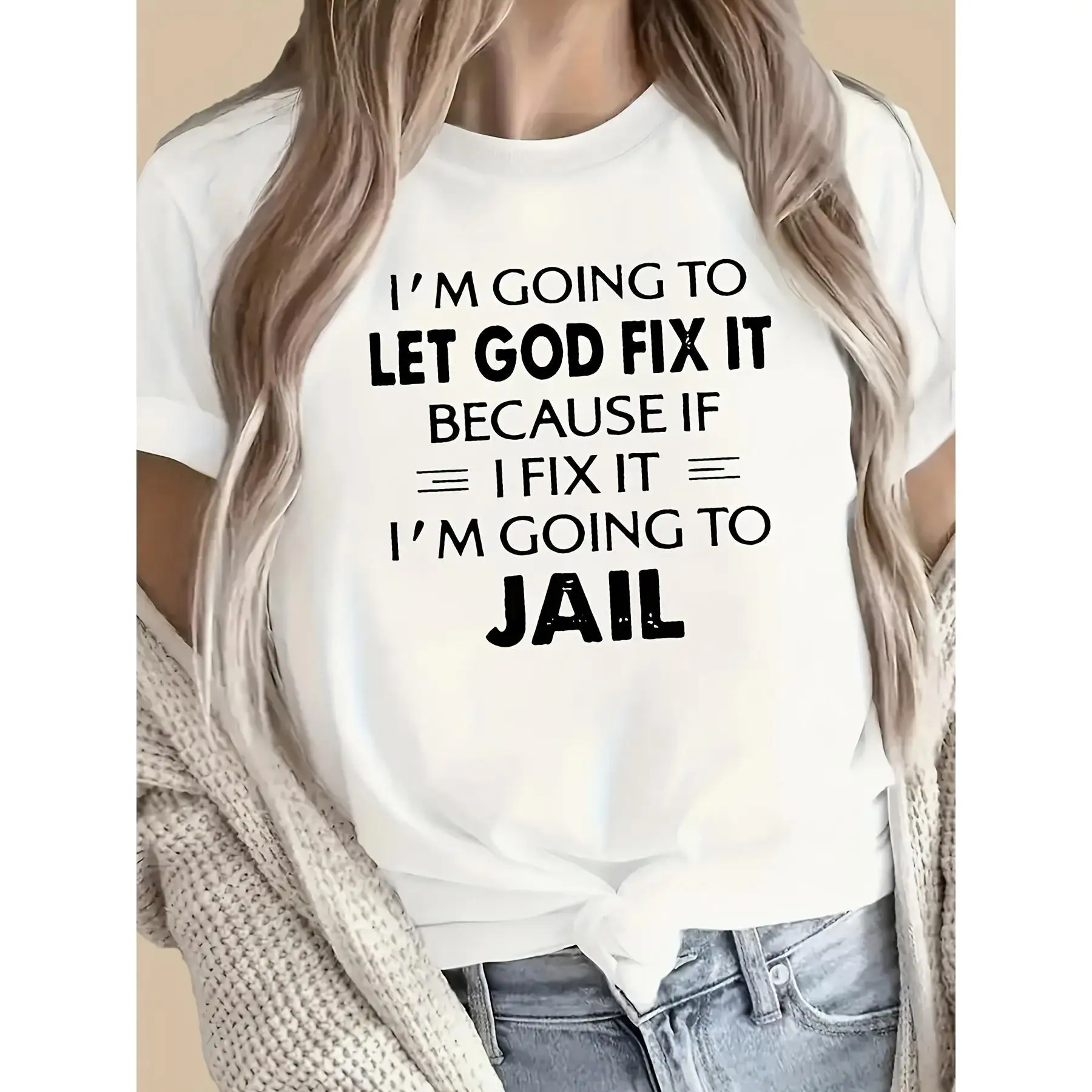 

Funny Christian T-shirt for Women Men I'm Going To Let God Fix It Slogan Tee Humorous Graphic Top
