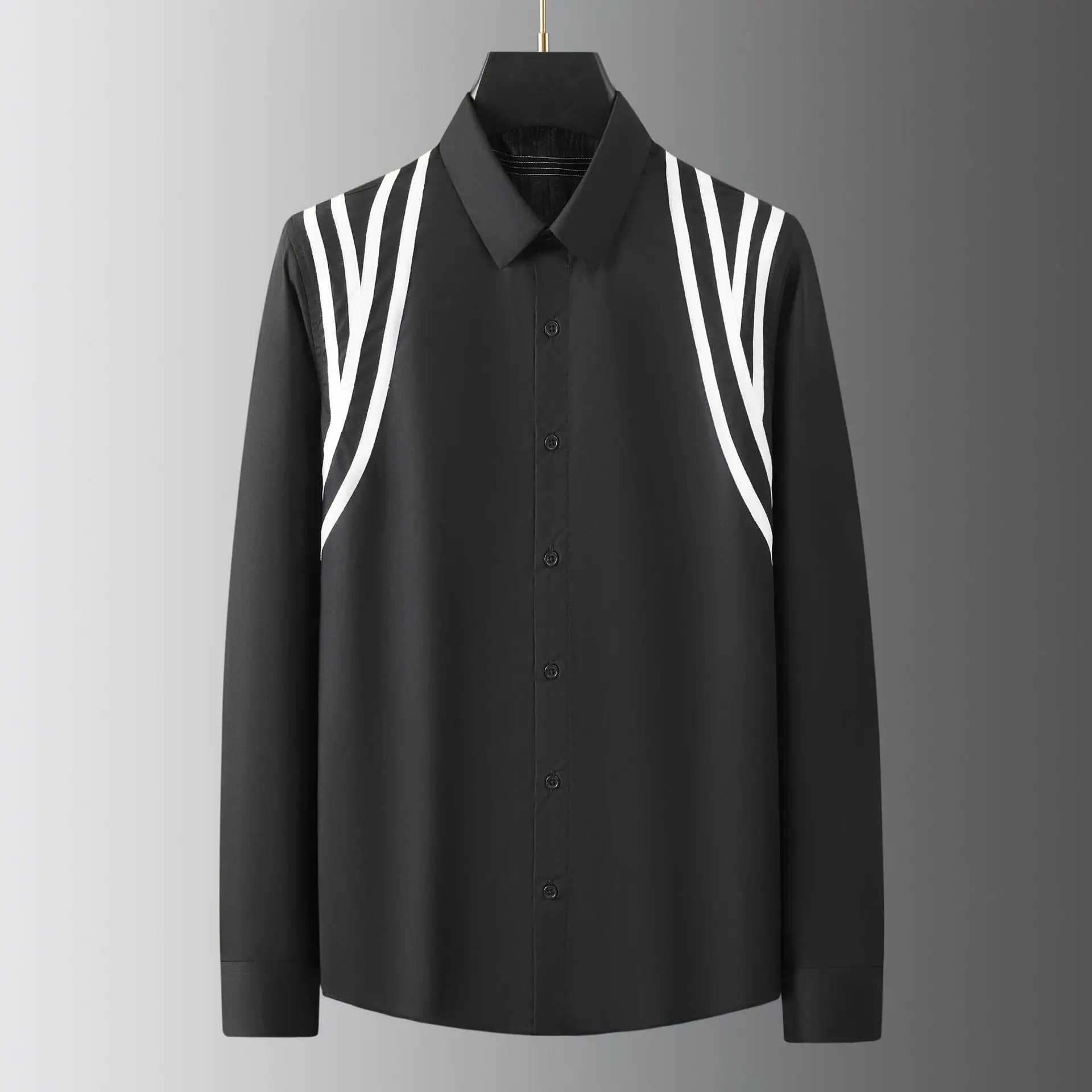 Autumn Ribbon Splicing Men's Shirt Handsome Versatile Long Sleeved Casual Business Shirt Male Cotton Office Social Shirt Tops