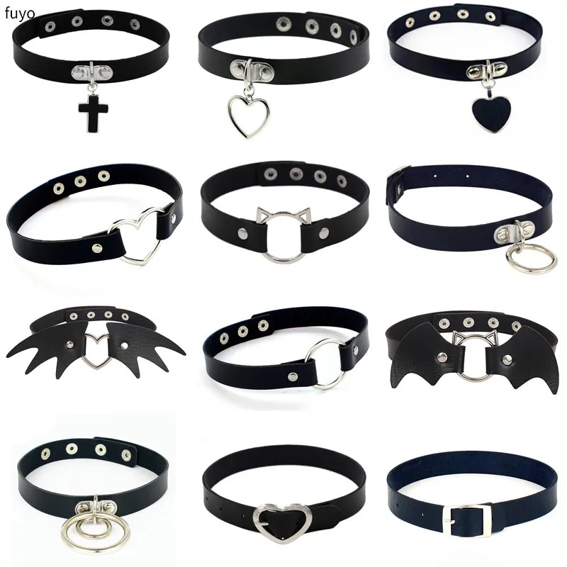 Goth Punk Spike Rivet Choker Collar For Women Circle Cross Necklace Neck Strap Cosplay Chocker Gothic choker necklace