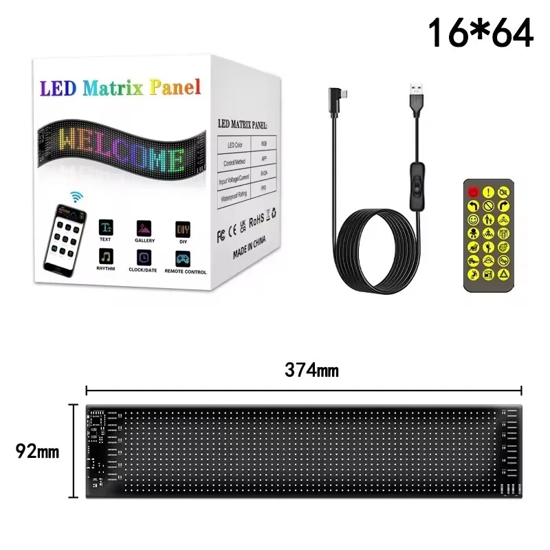 

LED Matrix Pixel Panel Light 5V USB Bluetooth Smart App Control Scrolling Advertising Car Sign Animation with Custom Function