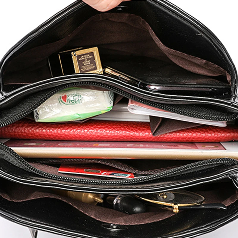Vintage frauen Weiche PU Leder Schulter Tasche Platz Einfarbig Umhängetasche Mittleren Alters Weibliche Neue Große Dame Messenger Taschen – Detail 25