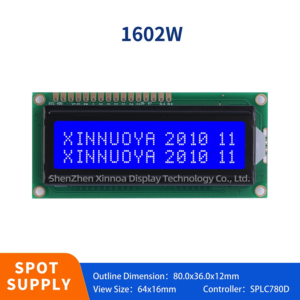 LCD 1602W Module New Type Serial 16x2 Display, Compatible with Arduino Raspberry Pi Pico SPLC780D Blue Screen Blue Backlight