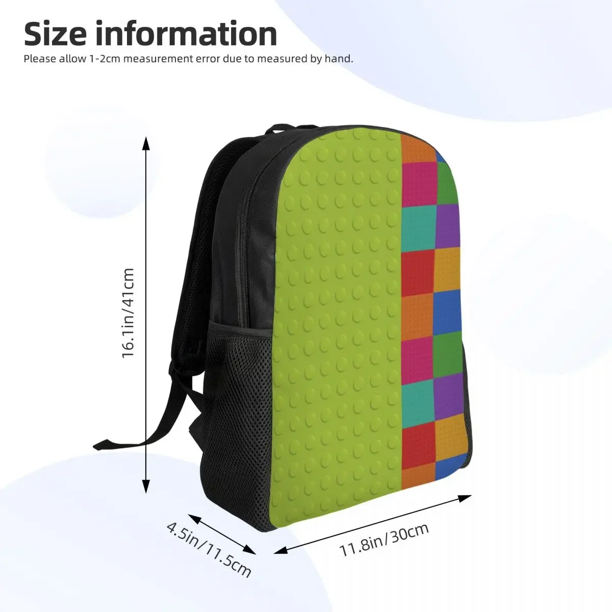 Personalized Colorful Building Plastic Brick Toy Blocks Patterns Backpacks Men Women Casual Bookbag for College School Bags