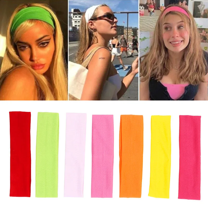 7pcs Sports Headbands For Women Fitness Running Yoga Solid Color Elastic Hairbands Head Band Stretch Makeup Hair Accessories