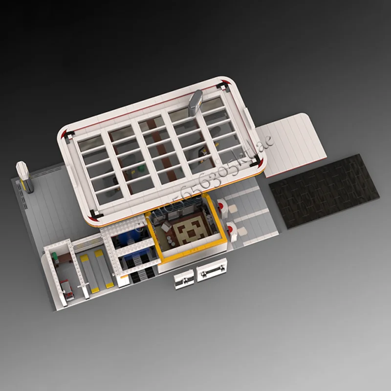 2175 PCS Modular Luxury Small Gas Station Building Block Model Children Puzzle Assembly Building Blocks Birthday Festival Gift