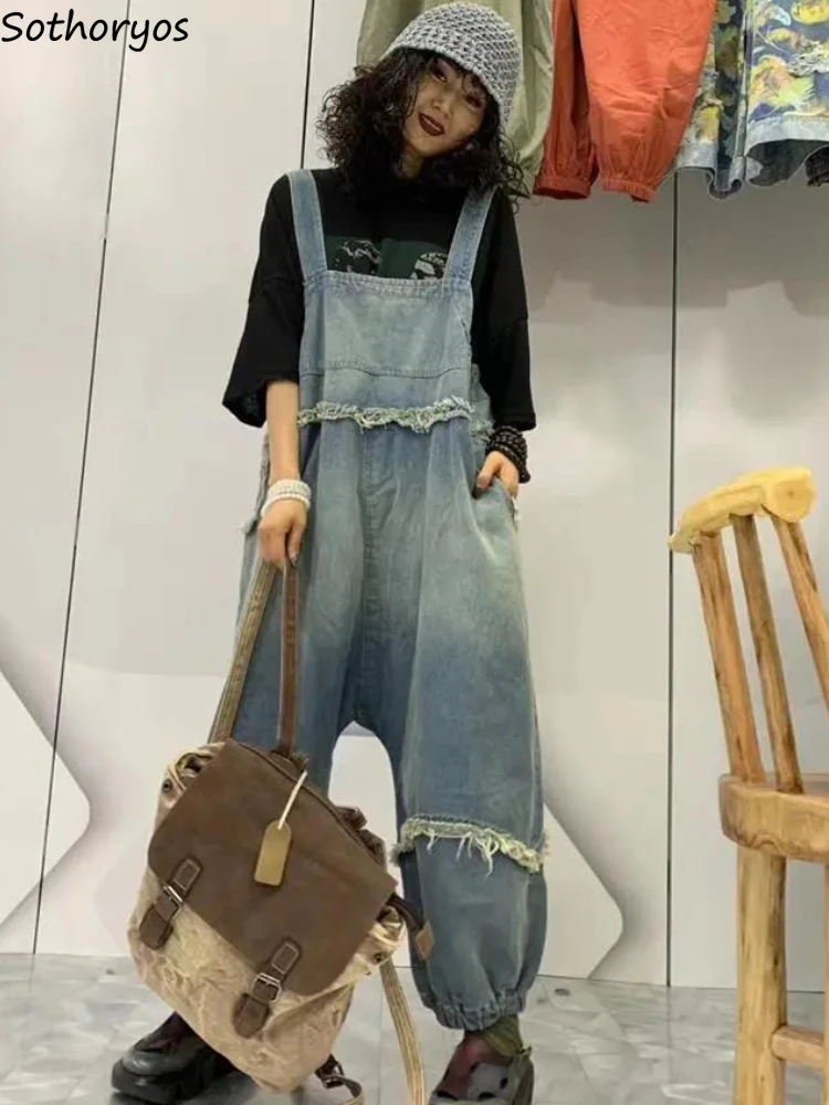 

Tassel Jumpsuits Women Denim Personality Daily Wide Leg Streetwear New Summer All-match Retro Loose Hipster Korean Style Popular