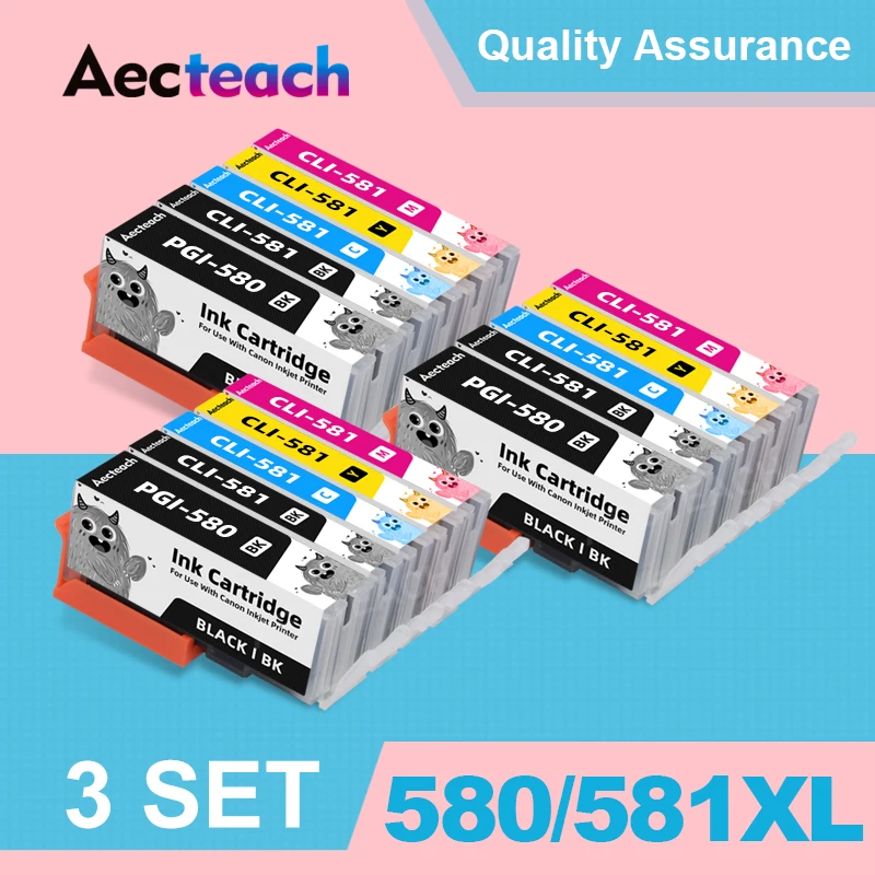 Aecteach Compatible Ink Cartridge PGI580 CLI 581 XXL For Canon PGI-580 Pixma TR7550 TR8550 TS6150 TS6151 TS8150 TS8151 TS8152