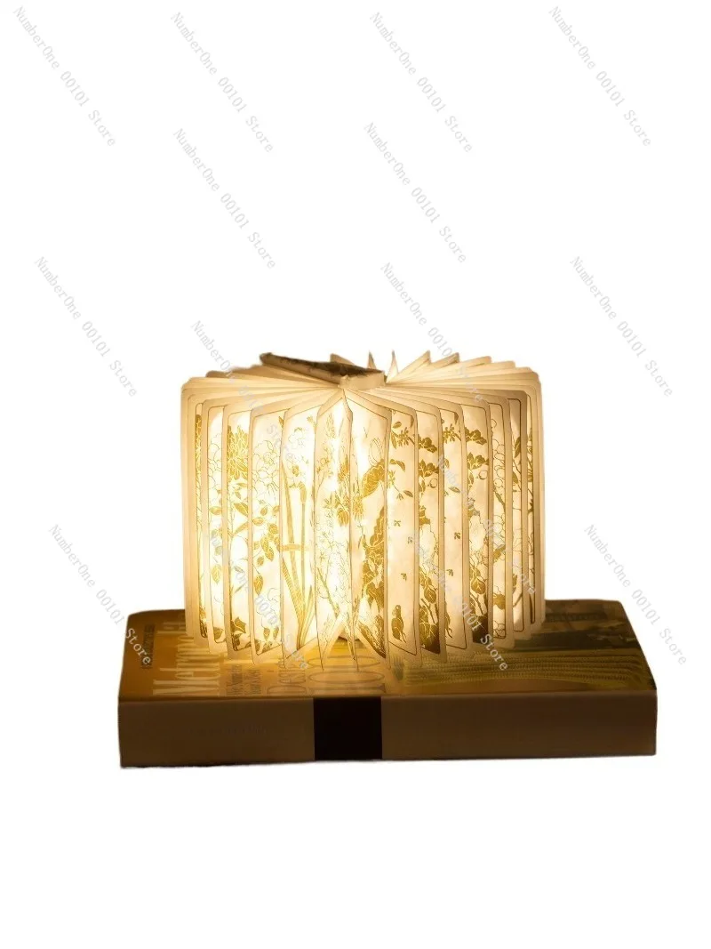 Twelve Flower Gods Cultural Creative Book Lantern Night Light,Museum-Inspired Bedside Decorative Lamp with Soft Warm Glow